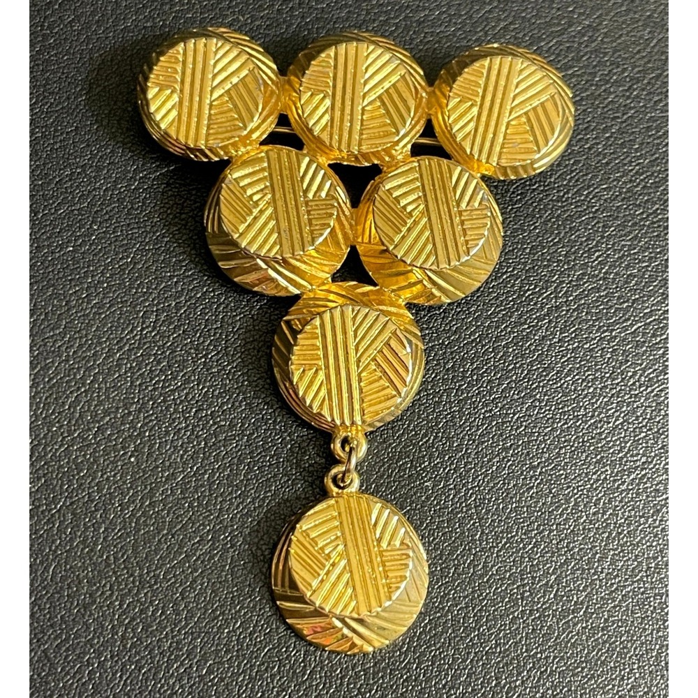 Vintage MJENT MCM Brooch Geometric Gold Tone Dangle Pin 80s Glam